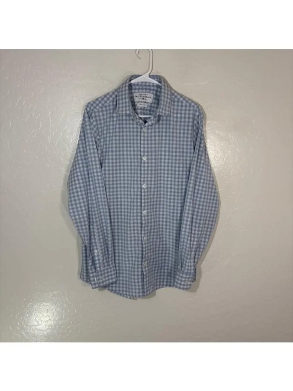 Mizzen+Main Leeward Shirt Mens Medium Blue Gingham Trim Fit Stretch USA Made